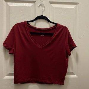 Crop Top Maroon V-neck Wild Fable
